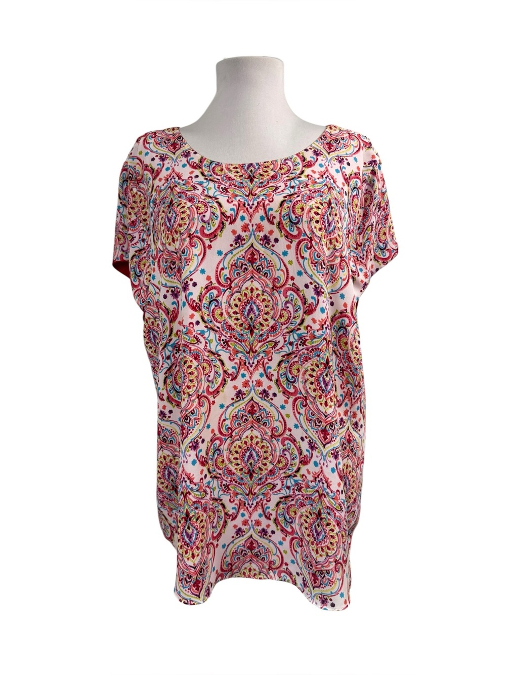 Chico's NEW Large Pullover Blouse Paisley Double Layered Pink Short Sleeves